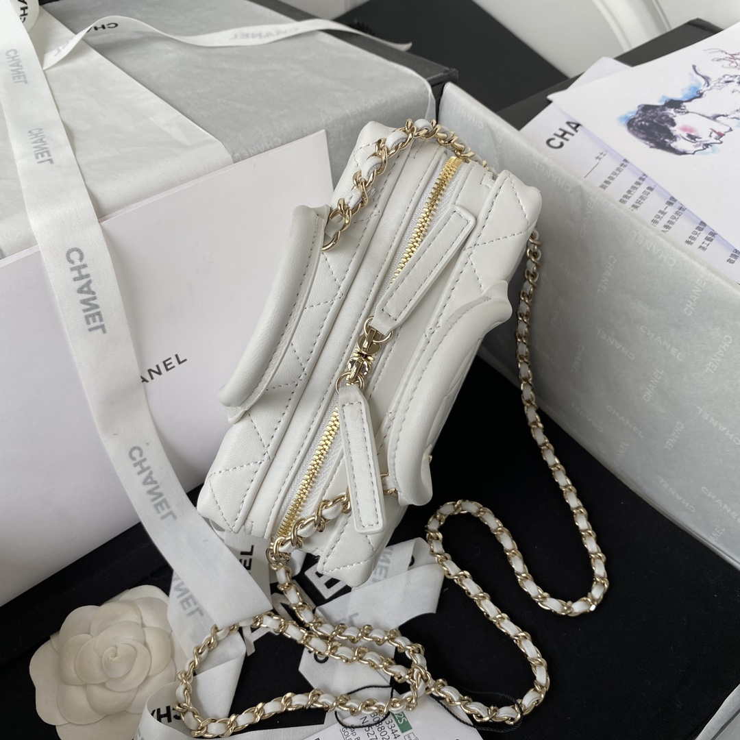 Chanel AS3344 Small Vanity Case Calfskin & Gold-Tone Metal White