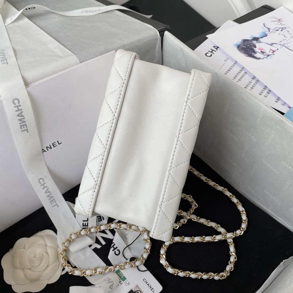 Chanel AS3344 Small Vanity Case Calfskin & Gold-Tone Metal White