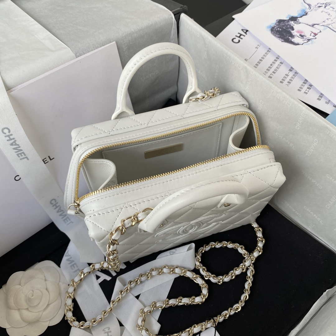 Chanel AS3344 Small Vanity Case Calfskin & Gold-Tone Metal White - Default Title - View 7