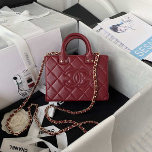 Chanel AS3344 Small Vanity Case Calfskin & Gold-Tone Metal Wine Red - Default Title - View 1