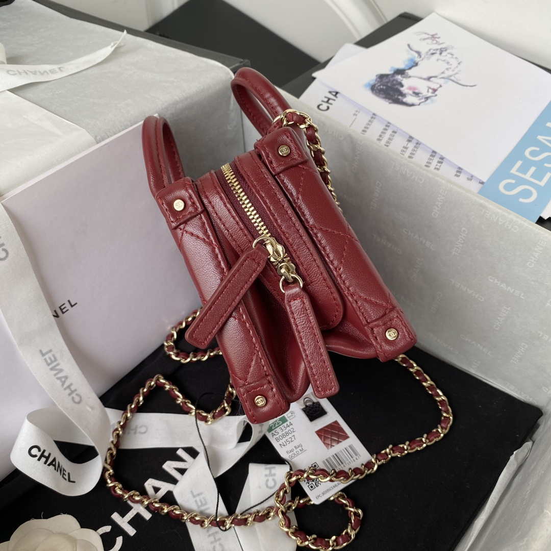 Chanel AS3344 Small Vanity Case Calfskin & Gold-Tone Metal Wine Red - Default Title - View 5