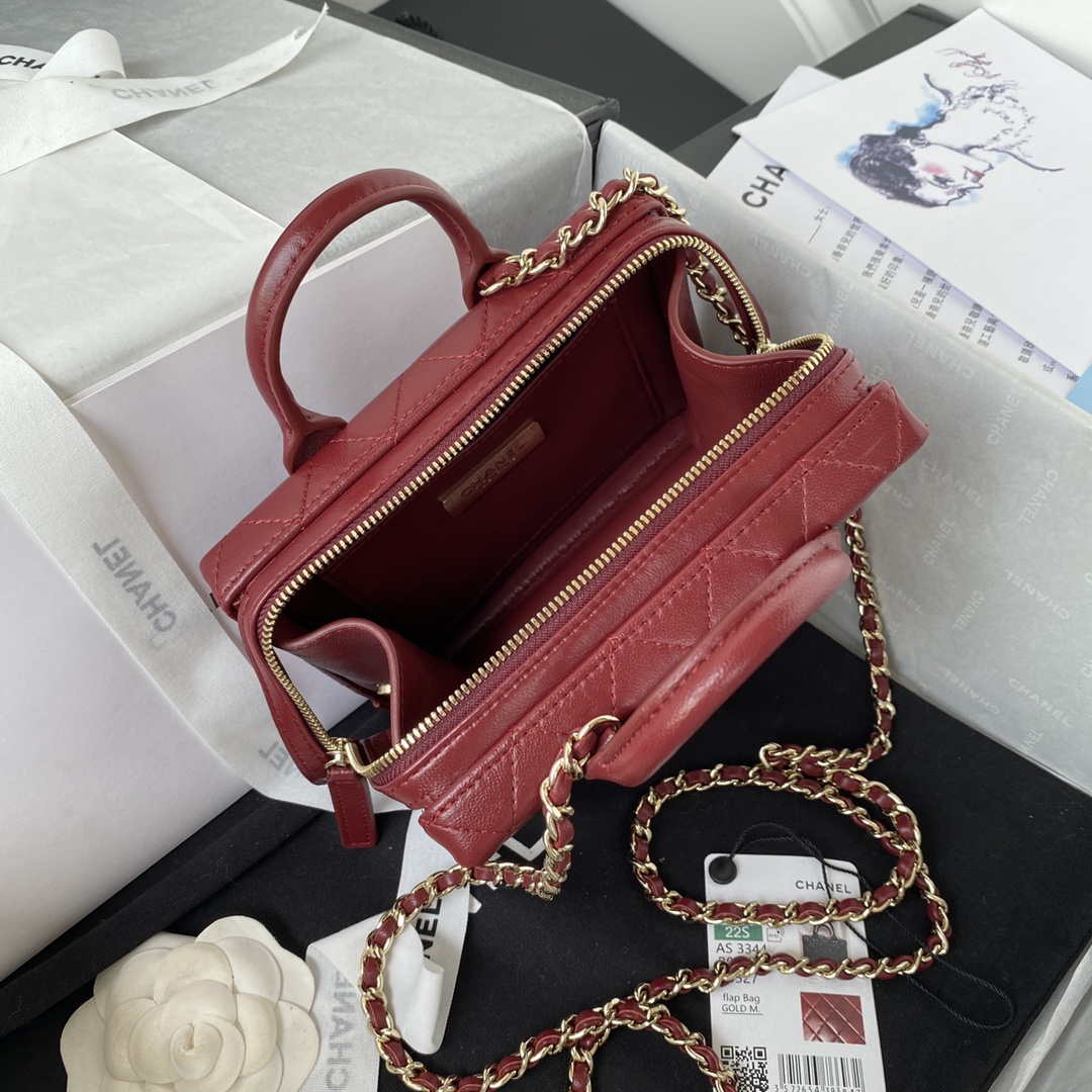 Chanel AS3344 Small Vanity Case Calfskin & Gold-Tone Metal Wine Red - Default Title - View 7