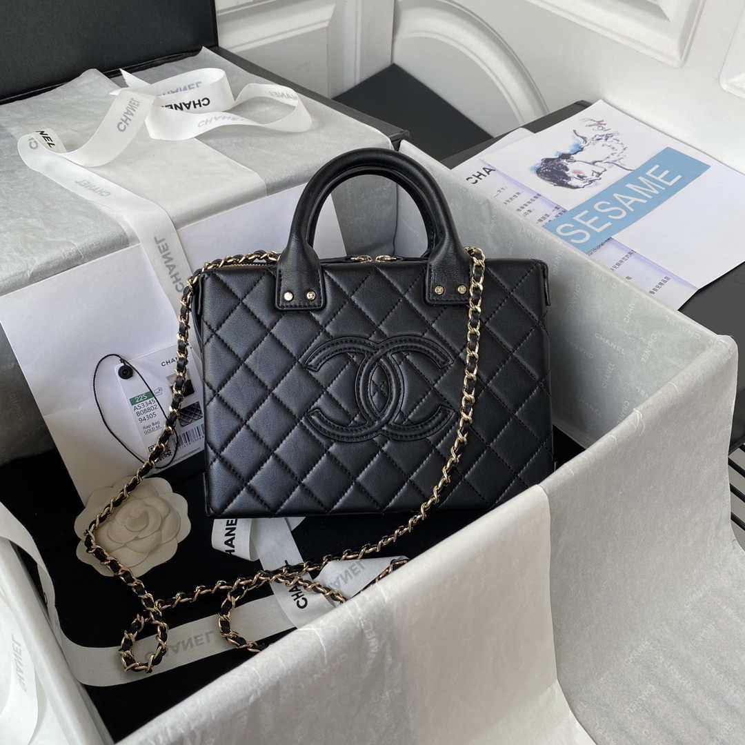 Chanel AS3345 Vanity Case Calfskin & Gold-Tone Metal Black - Default Title - View 1