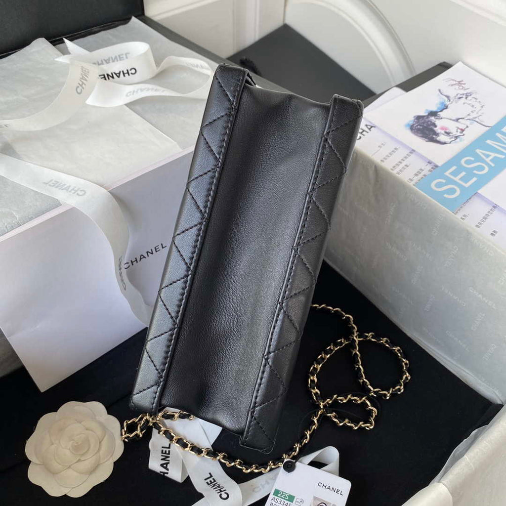 Chanel AS3345 Vanity Case Calfskin & Gold-Tone Metal Black