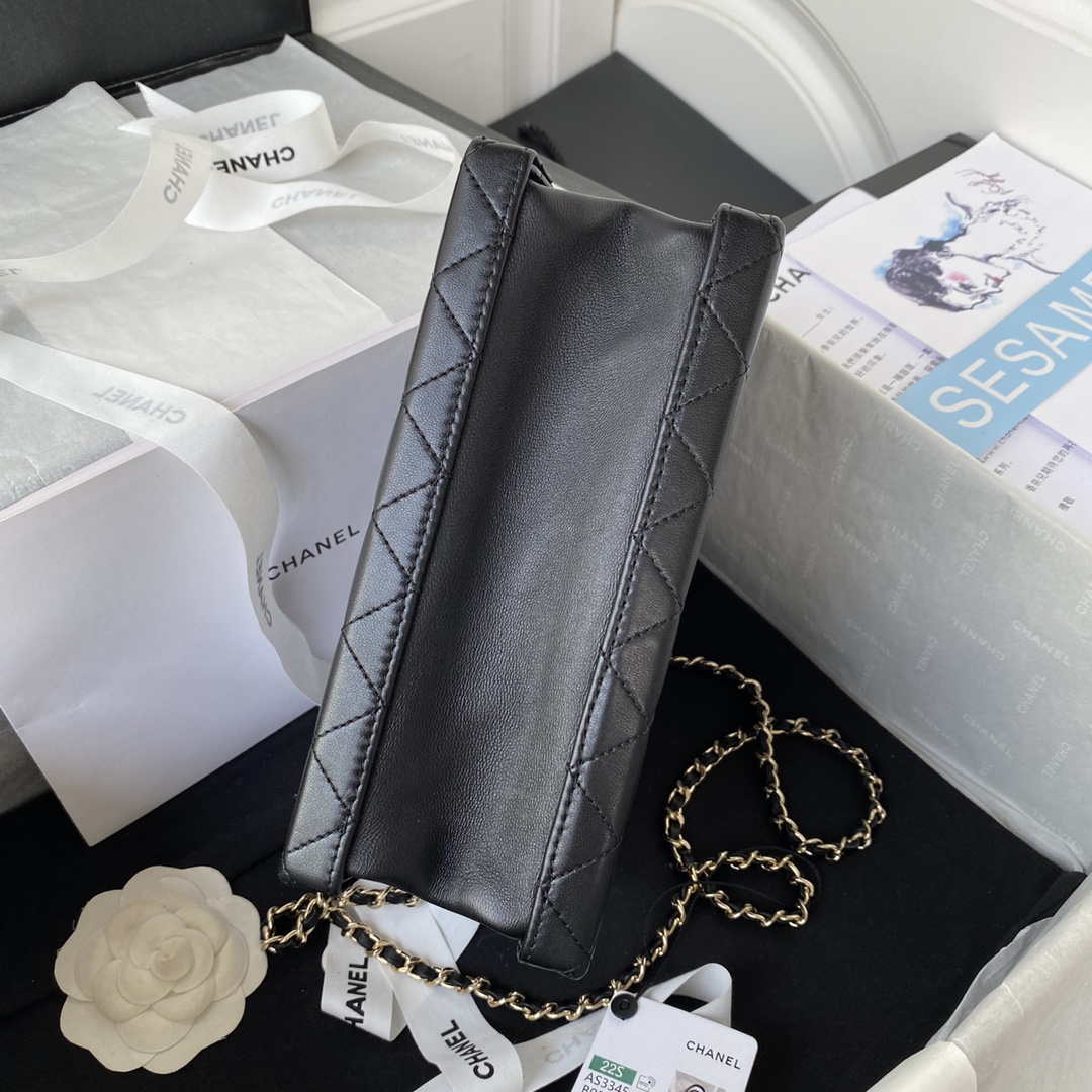 Chanel AS3345 Vanity Case Calfskin & Gold-Tone Metal Black