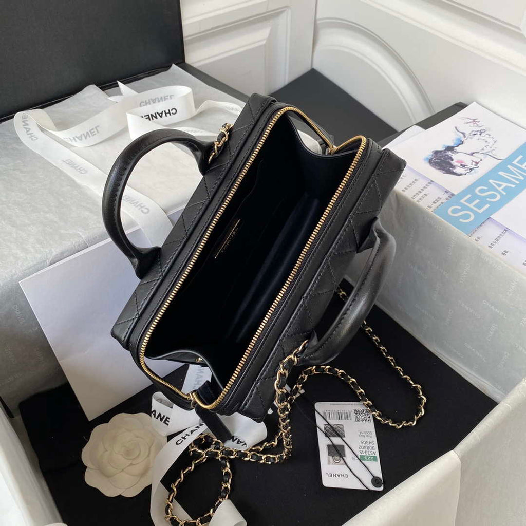 Chanel AS3345 Vanity Case Calfskin & Gold-Tone Metal Black