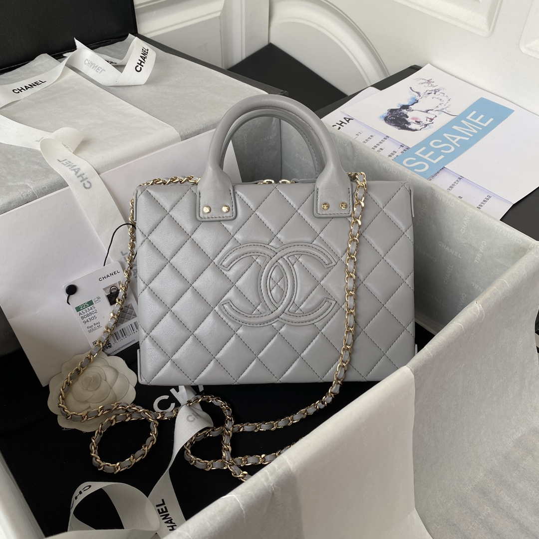 Chanel AS3345 Vanity Case Calfskin & Gold-Tone Metal Gray - Default Title - View 1