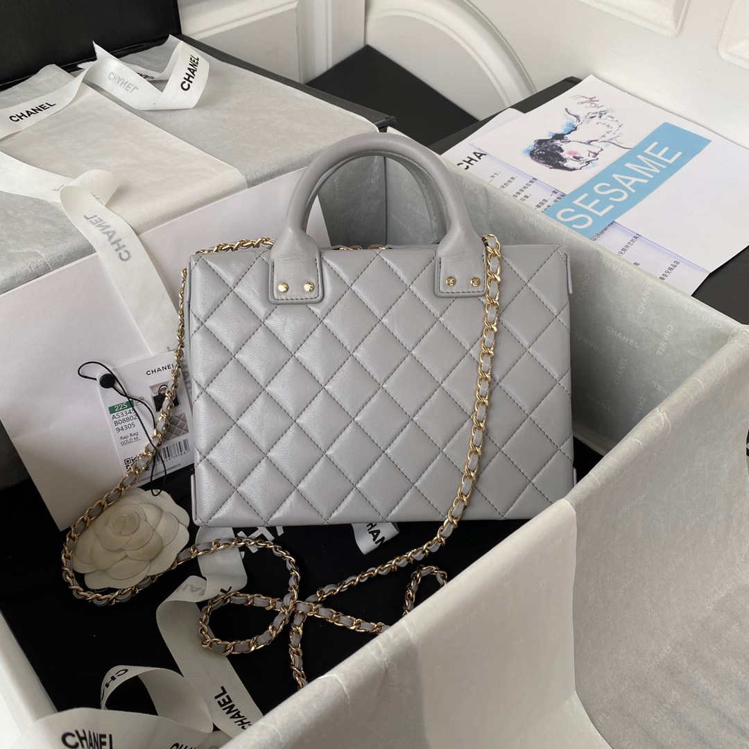 Chanel AS3345 Vanity Case Calfskin & Gold-Tone Metal Gray - Default Title - View 2