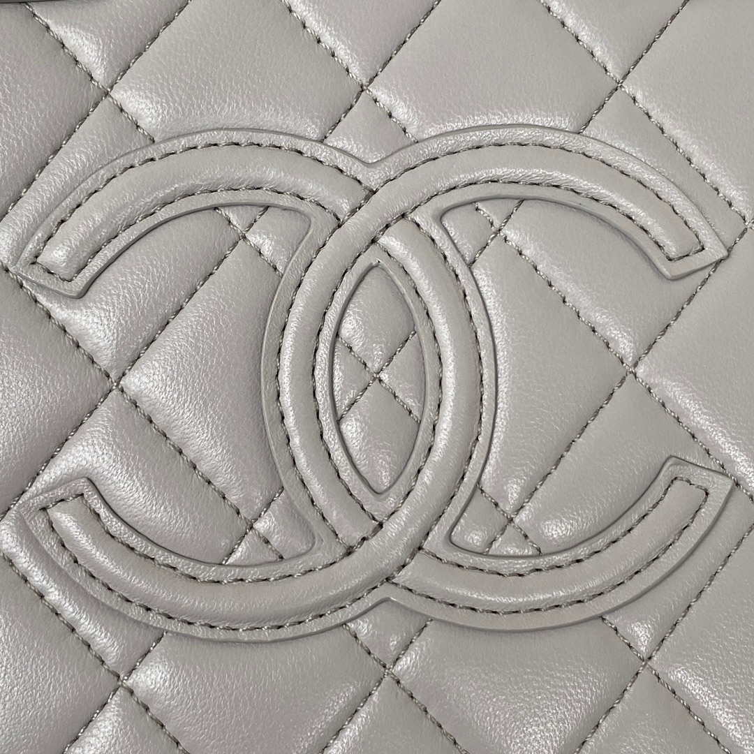 Chanel AS3345 Vanity Case Calfskin & Gold-Tone Metal Gray