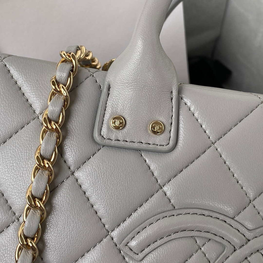 Chanel AS3345 Vanity Case Calfskin & Gold-Tone Metal Gray