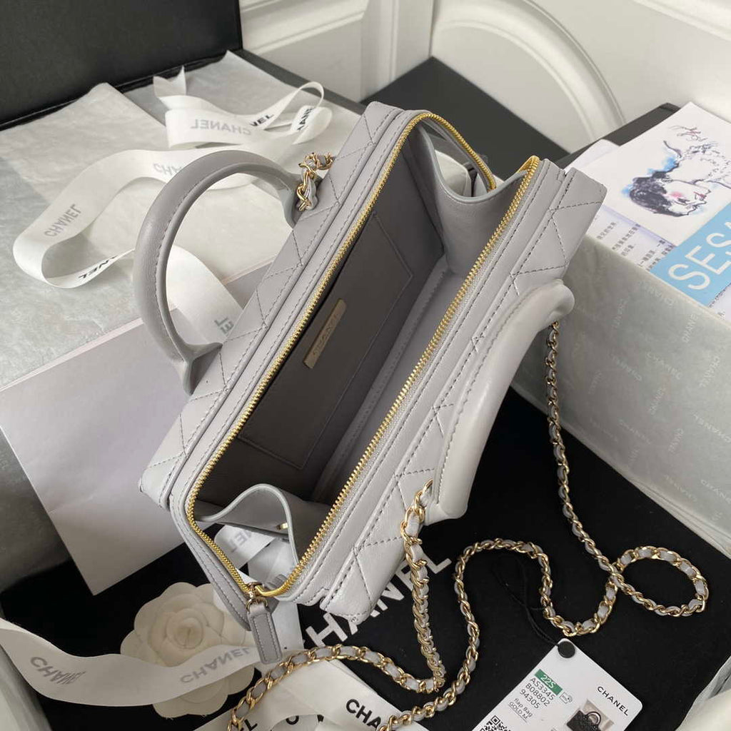 Chanel AS3345 Vanity Case Calfskin & Gold-Tone Metal Gray