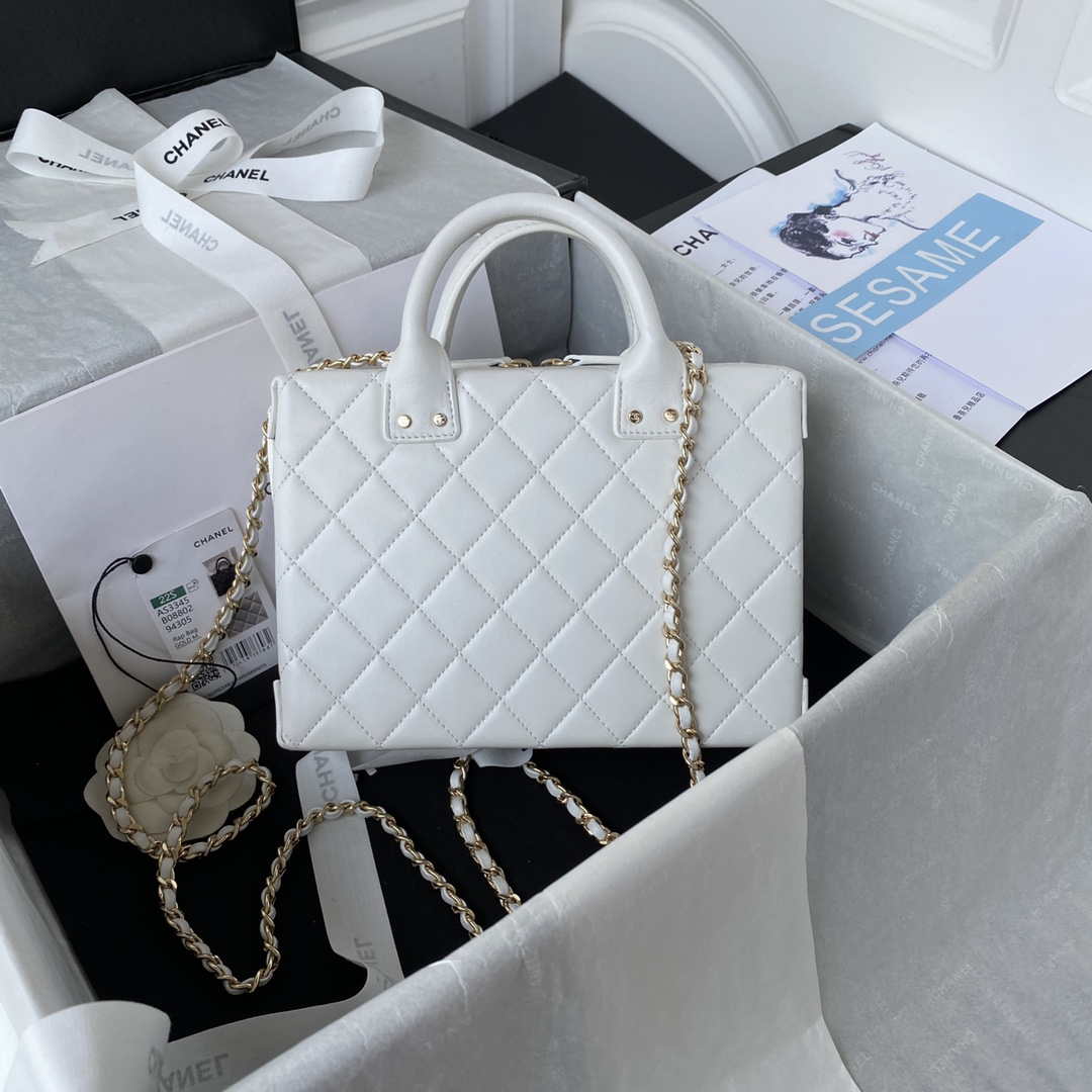 Chanel AS3345 Vanity Case Calfskin & Gold-Tone Metal White - Default Title - View 2