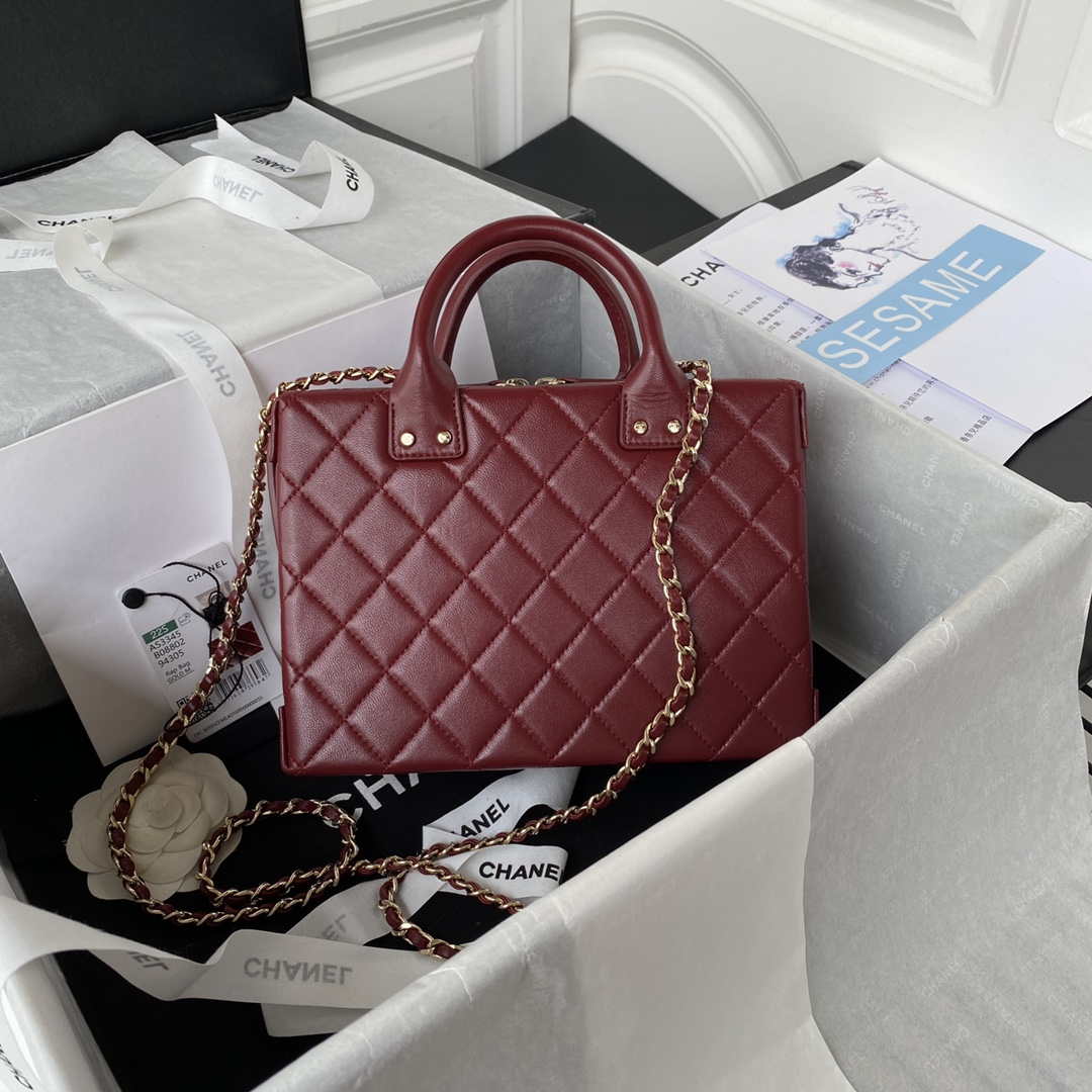 Chanel AS3345 Vanity Case Calfskin & Gold-Tone Metal Wine Red - Default Title - View 2
