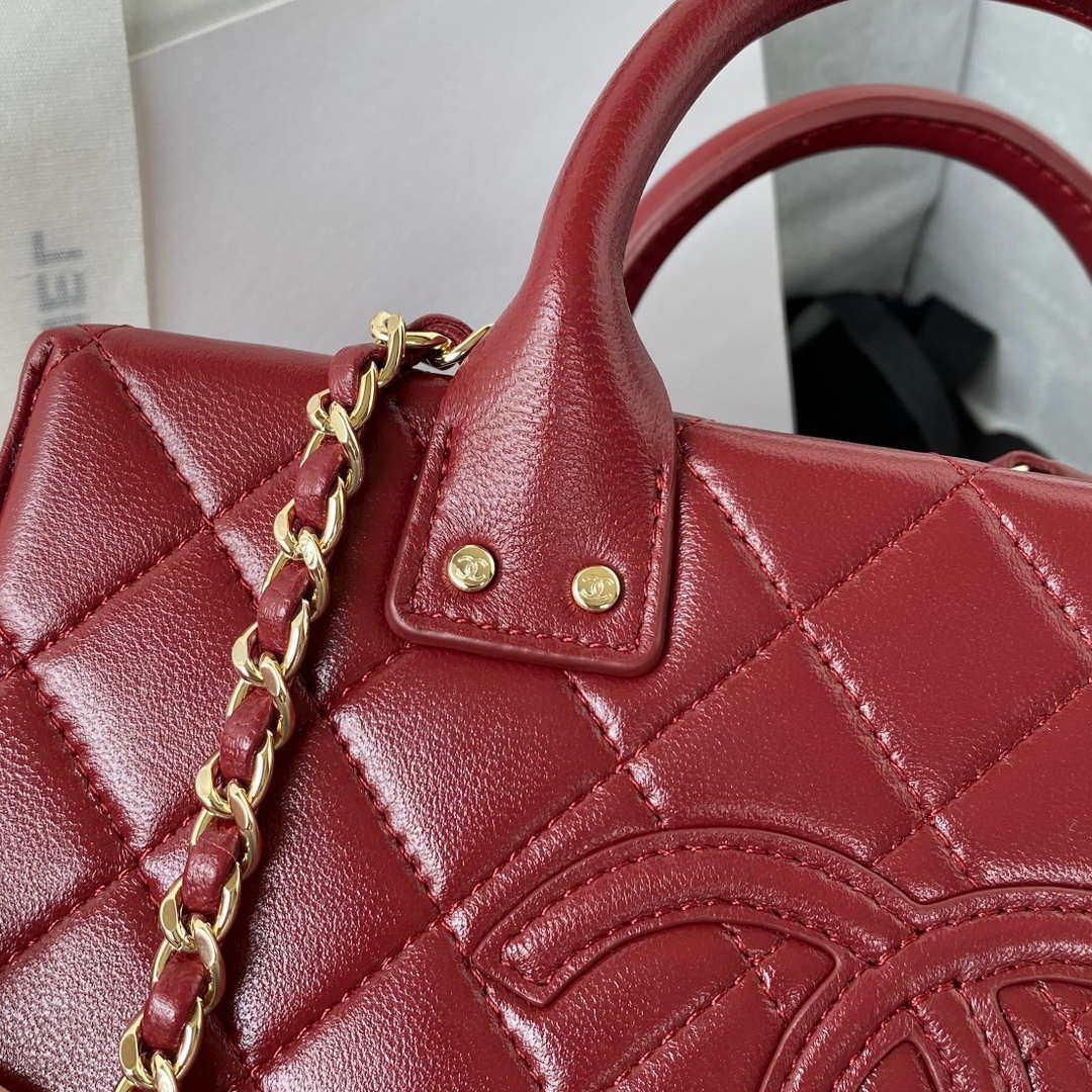 Chanel AS3345 Vanity Case Calfskin & Gold-Tone Metal Wine Red - Default Title - View 3