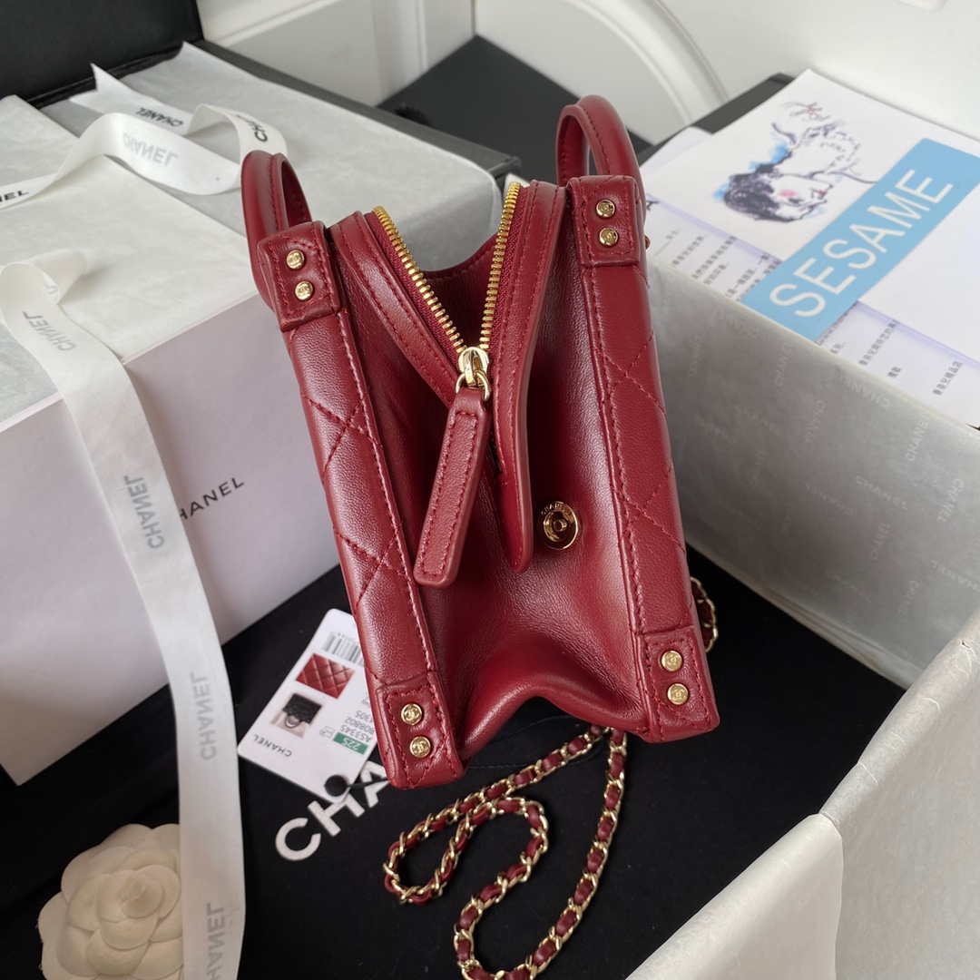Chanel AS3345 Vanity Case Calfskin & Gold-Tone Metal Wine Red - Default Title - View 5