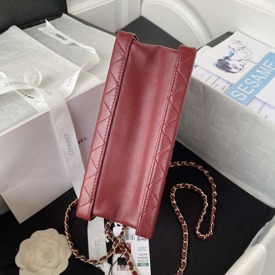 Chanel AS3345 Vanity Case Calfskin & Gold-Tone Metal Wine Red