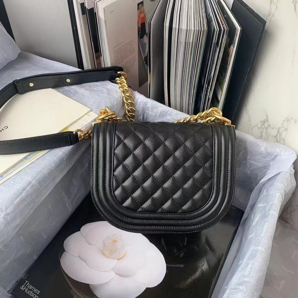 Chanel Small BOY CHANEL Messenger Bag AS3350 Lambskin Black
