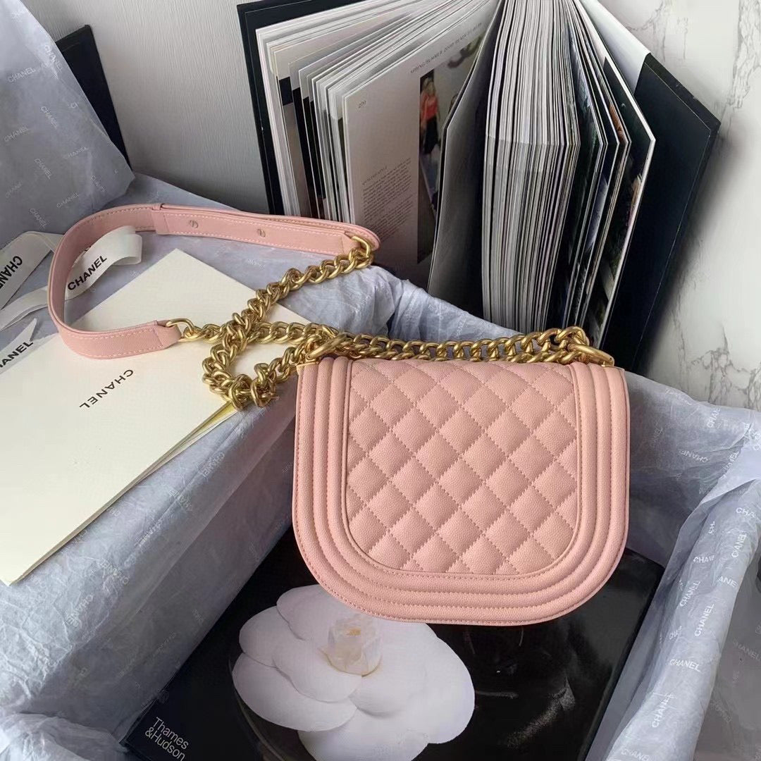 Chanel Small BOY CHANEL Messenger Bag AS3350 Lambskin Pink