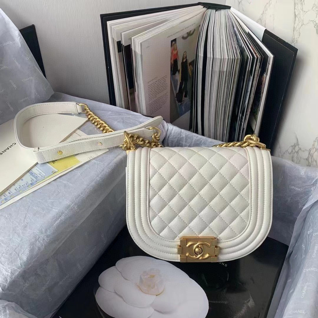 Chanel Small BOY CHANEL Messenger Bag AS3350 Lambskin White - Default Title - View 1