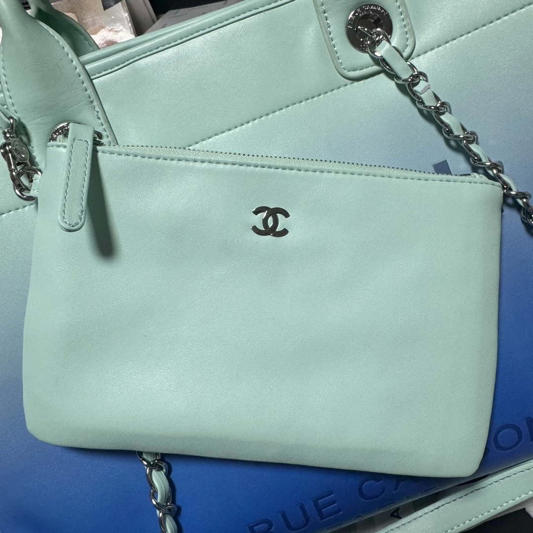 Chanel AS3351 Shopping Bag Shaded Calfskin & Silver-Tone Metal Blue & Light Blue