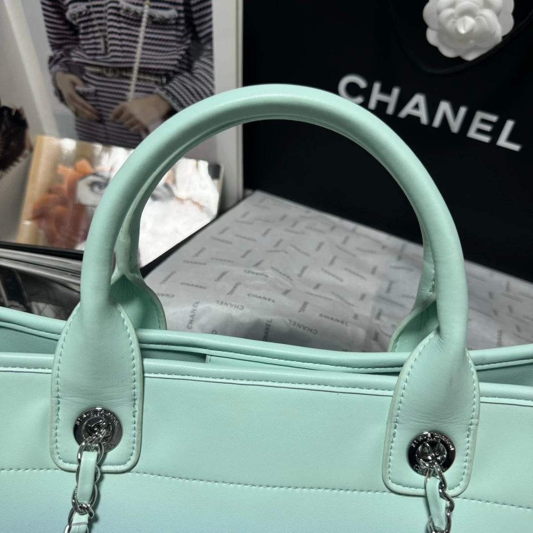Chanel AS3351 Shopping Bag Shaded Calfskin & Silver-Tone Metal Blue & Light Blue - Default Title - View 5