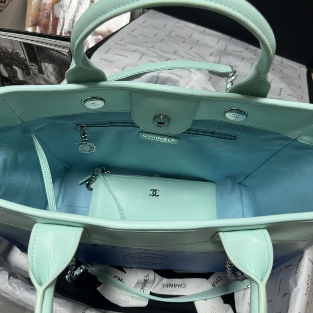 Chanel AS3351 Shopping Bag Shaded Calfskin & Silver-Tone Metal Blue & Light Blue