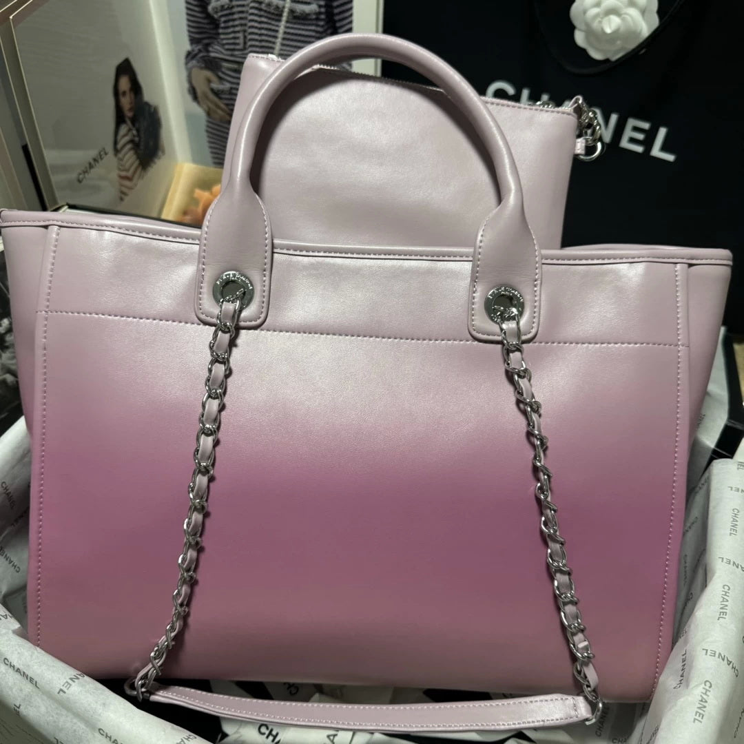 Chanel AS3351 Shopping Bag Shaded Calfskin & Silver-Tone Metal Purple & Light Pink - Default Title - View 2