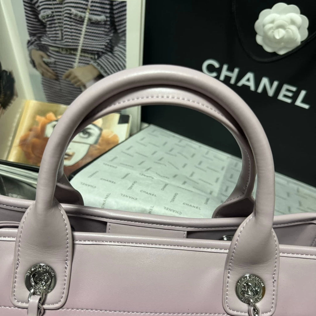Chanel AS3351 Shopping Bag Shaded Calfskin & Silver-Tone Metal Purple & Light Pink