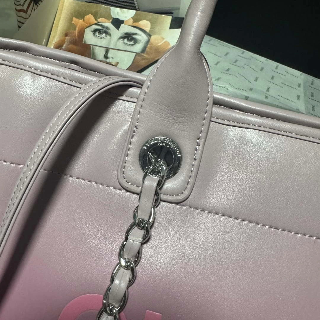 Chanel AS3351 Shopping Bag Shaded Calfskin & Silver-Tone Metal Purple & Light Pink - Default Title - View 4