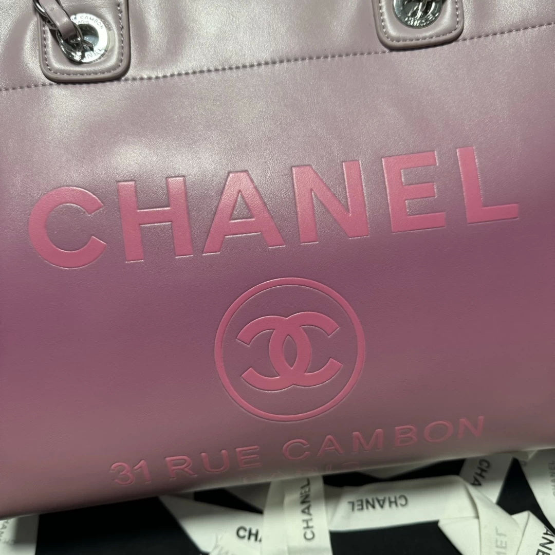 Chanel AS3351 Shopping Bag Shaded Calfskin & Silver-Tone Metal Purple & Light Pink - Default Title - View 5