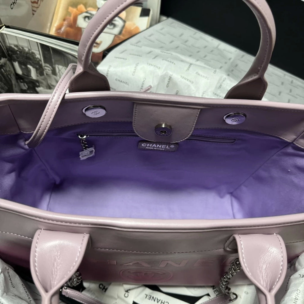 Chanel AS3351 Shopping Bag Shaded Calfskin & Silver-Tone Metal Purple & Light Pink