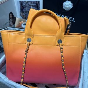 Chanel AS3351 Shopping Bag Shaded Calfskin & Silver-Tone Metal Orange Coral & Pink - Default Title - View 1