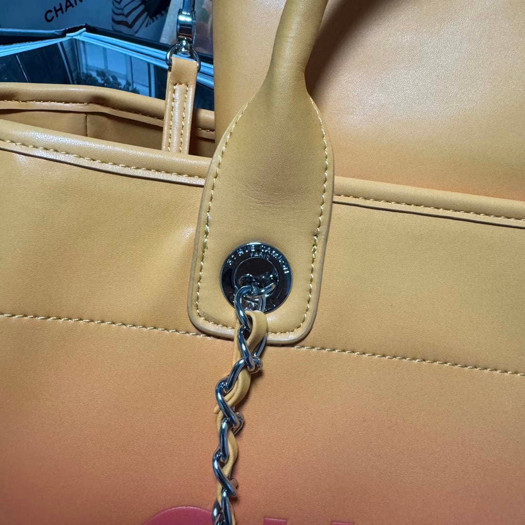 Chanel AS3351 Shopping Bag Shaded Calfskin & Silver-Tone Metal Orange Coral & Pink - Default Title - View 2
