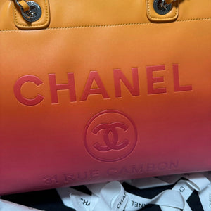 Chanel AS3351 Shopping Bag Shaded Calfskin & Silver-Tone Metal Orange Coral & Pink - Default Title - View 6