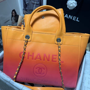Chanel AS3351 Shopping Bag Shaded Calfskin & Silver-Tone Metal Orange Coral & Pink - Default Title - View 7