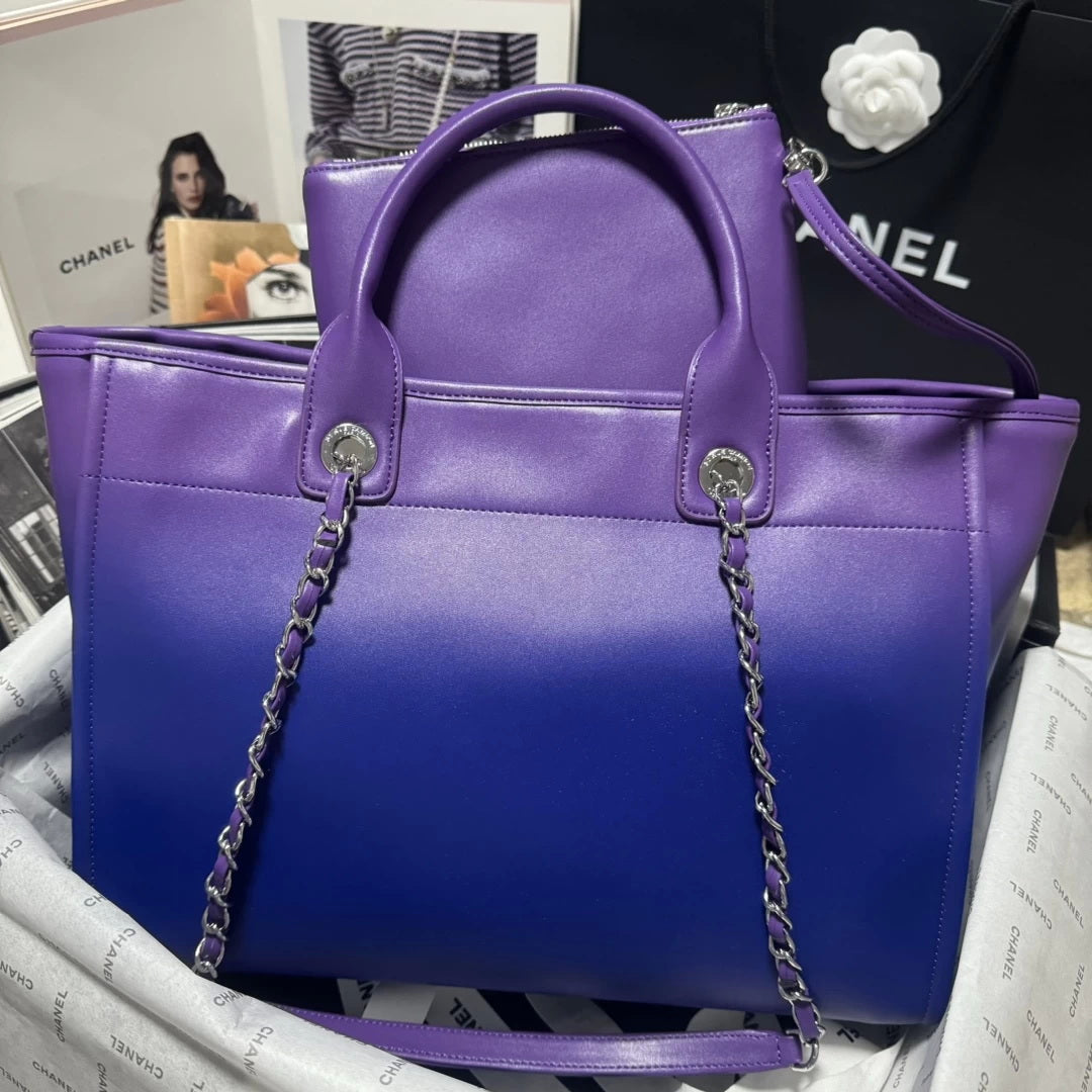 Chanel AS3351 Shopping Bag Shaded Calfskin & Silver-Tone Metal Purple, Blue & Dark Blue - Default Title - View 2