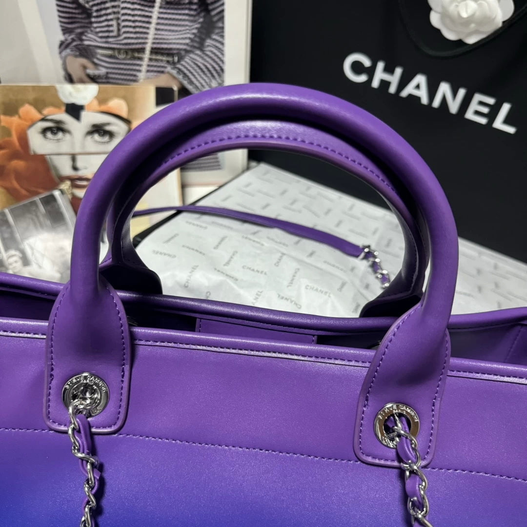Chanel AS3351 Shopping Bag Shaded Calfskin & Silver-Tone Metal Purple, Blue & Dark Blue - Default Title - View 6