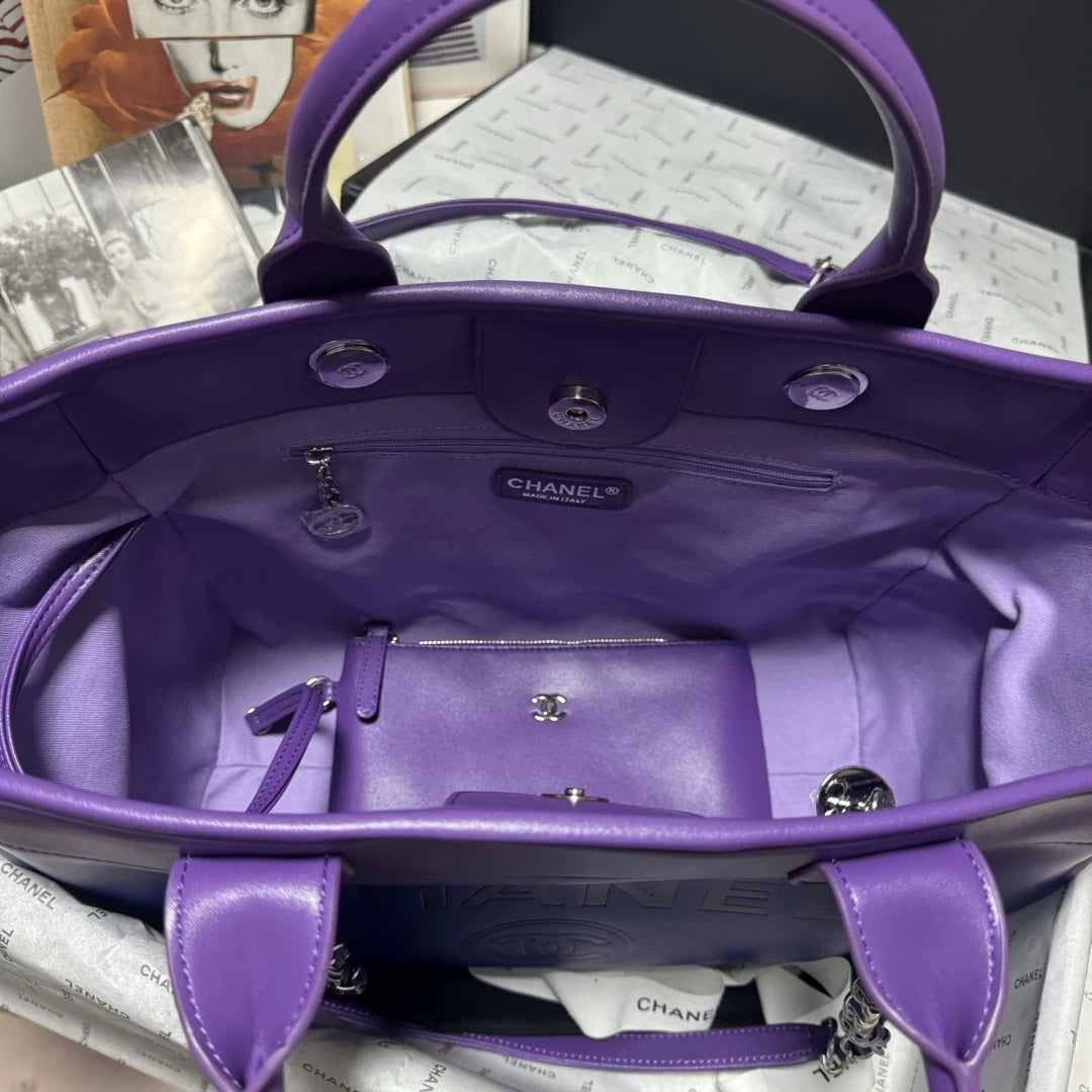 Chanel AS3351 Shopping Bag Shaded Calfskin & Silver-Tone Metal Purple, Blue & Dark Blue - Default Title - View 7