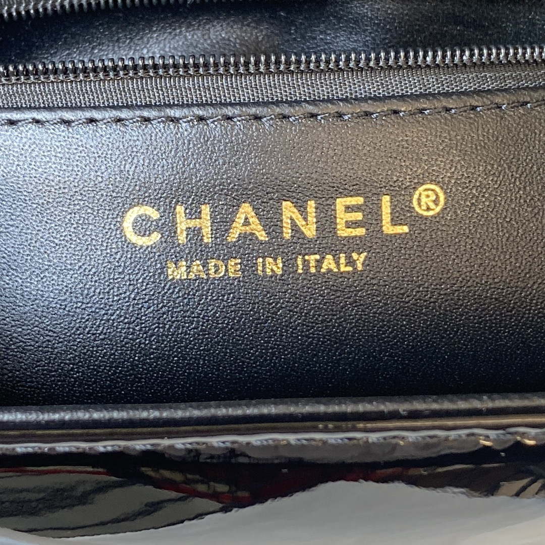 Chanel AS3356 Flap 23FW Patent leather Camellia Black