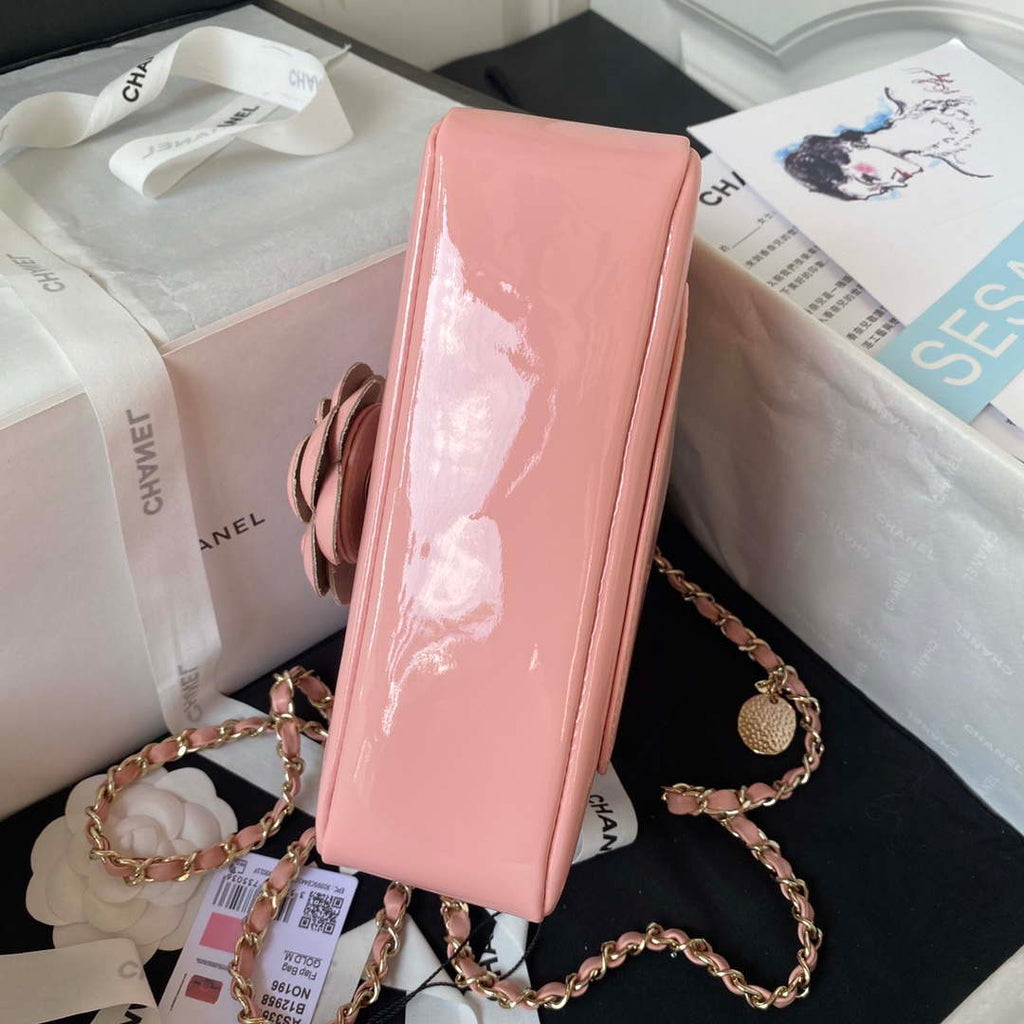 Chanel AS3356 Flap 23FW Patent leather Camellia Pink