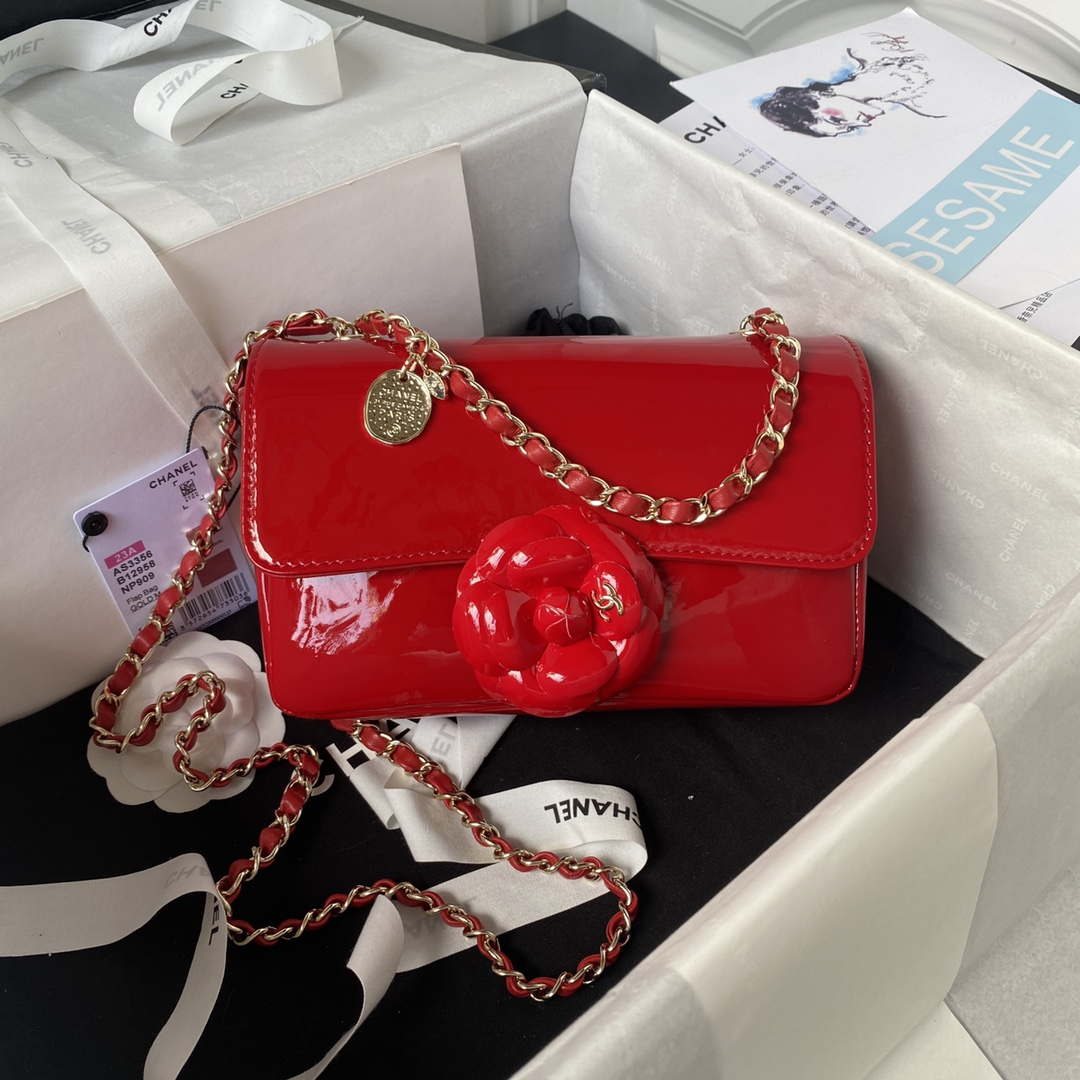 Chanel AS3356 Flap 23FW Patent leather Camellia Red - Default Title - View 1