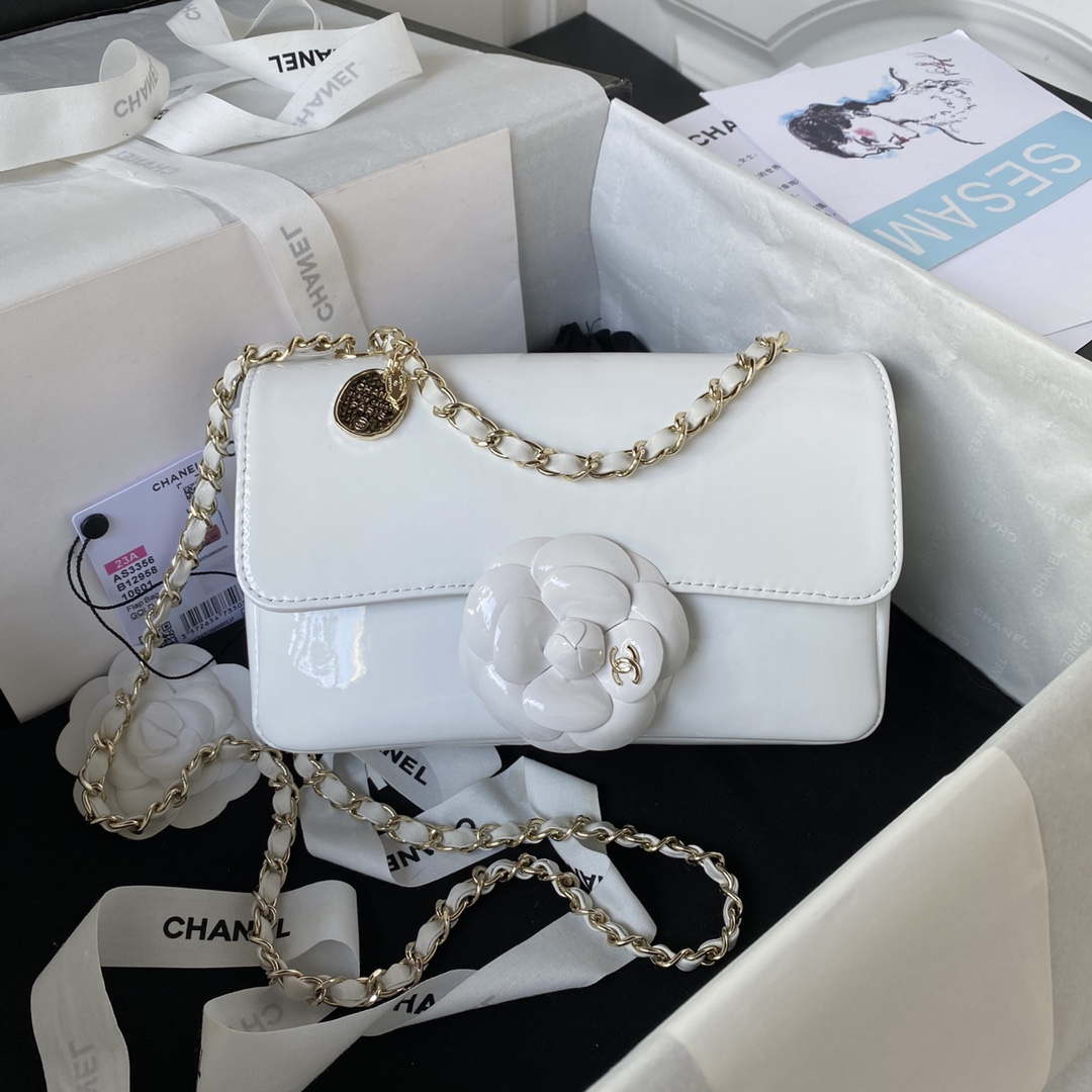 Chanel AS3356 Flap 23FW Patent leather Camellia White - Default Title - View 1