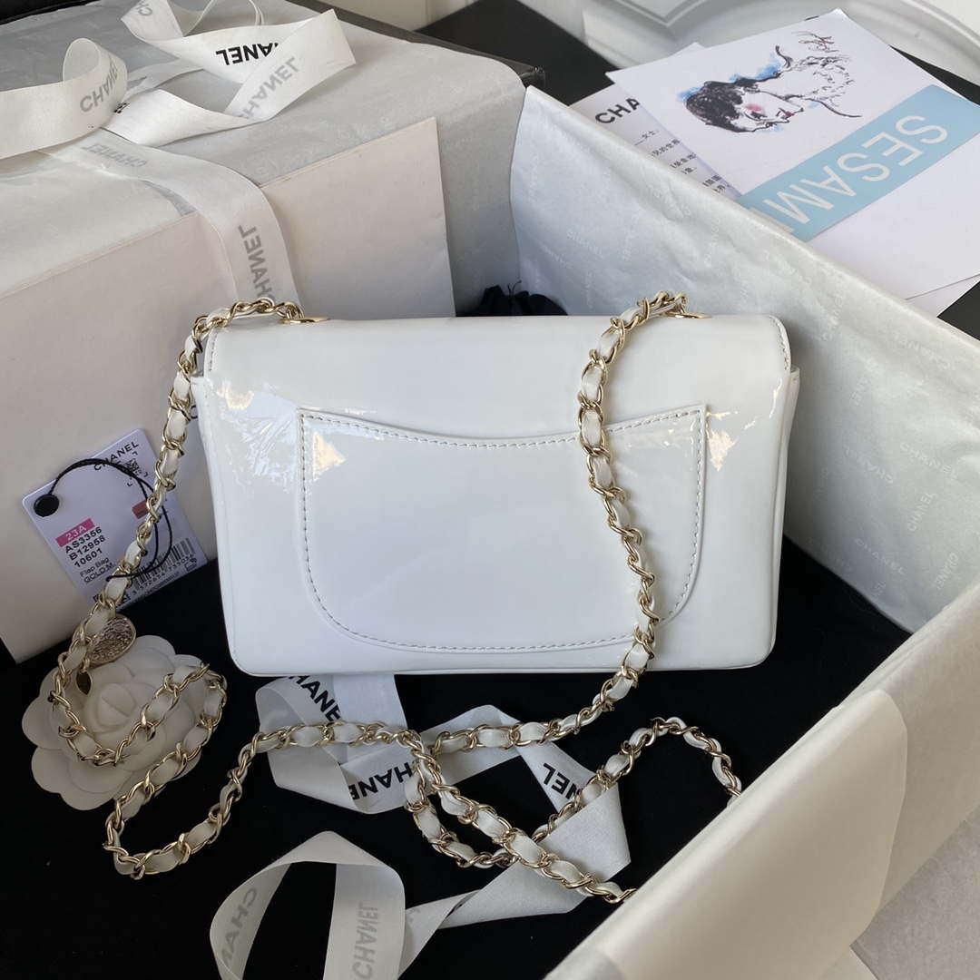 Chanel AS3356 Flap 23FW Patent leather Camellia White - Default Title - View 2