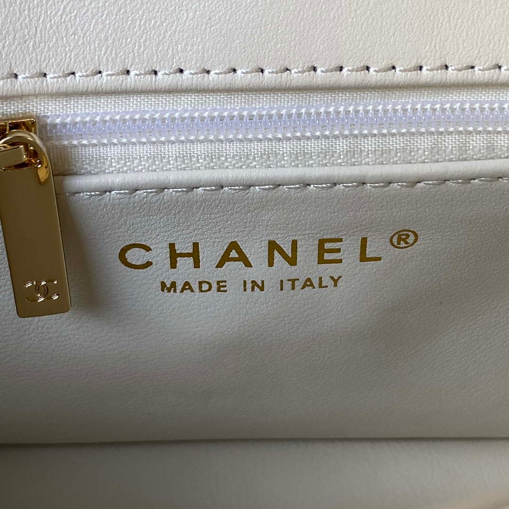 Chanel AS3356 Flap 23FW Patent leather Camellia White