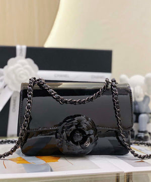 Chanel AS3356 Mini Flap 18cm Patent leather Camellia Black - Default Title - View 3