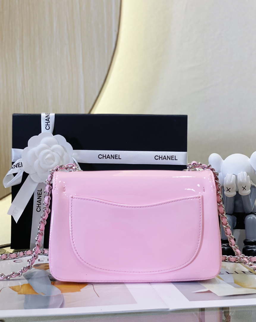 Chanel AS3356 Mini Flap 18cm Patent leather Camellia Pink