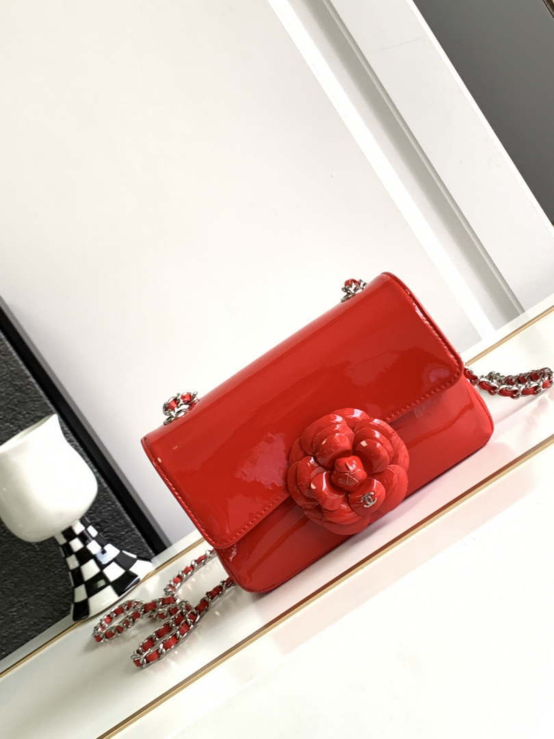 Chanel AS3356 Mini Flap 18cm Patent leather Camellia Red - Default Title - View 1
