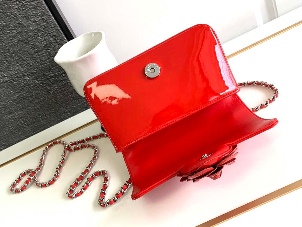 Chanel AS3356 Mini Flap 18cm Patent leather Camellia Red