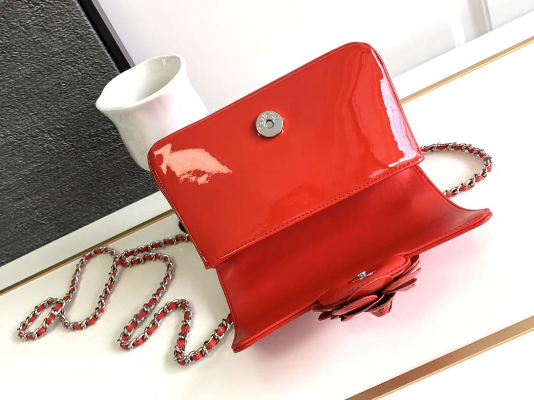 Chanel AS3356 Mini Flap 18cm Patent leather Camellia Red - Default Title - View 7