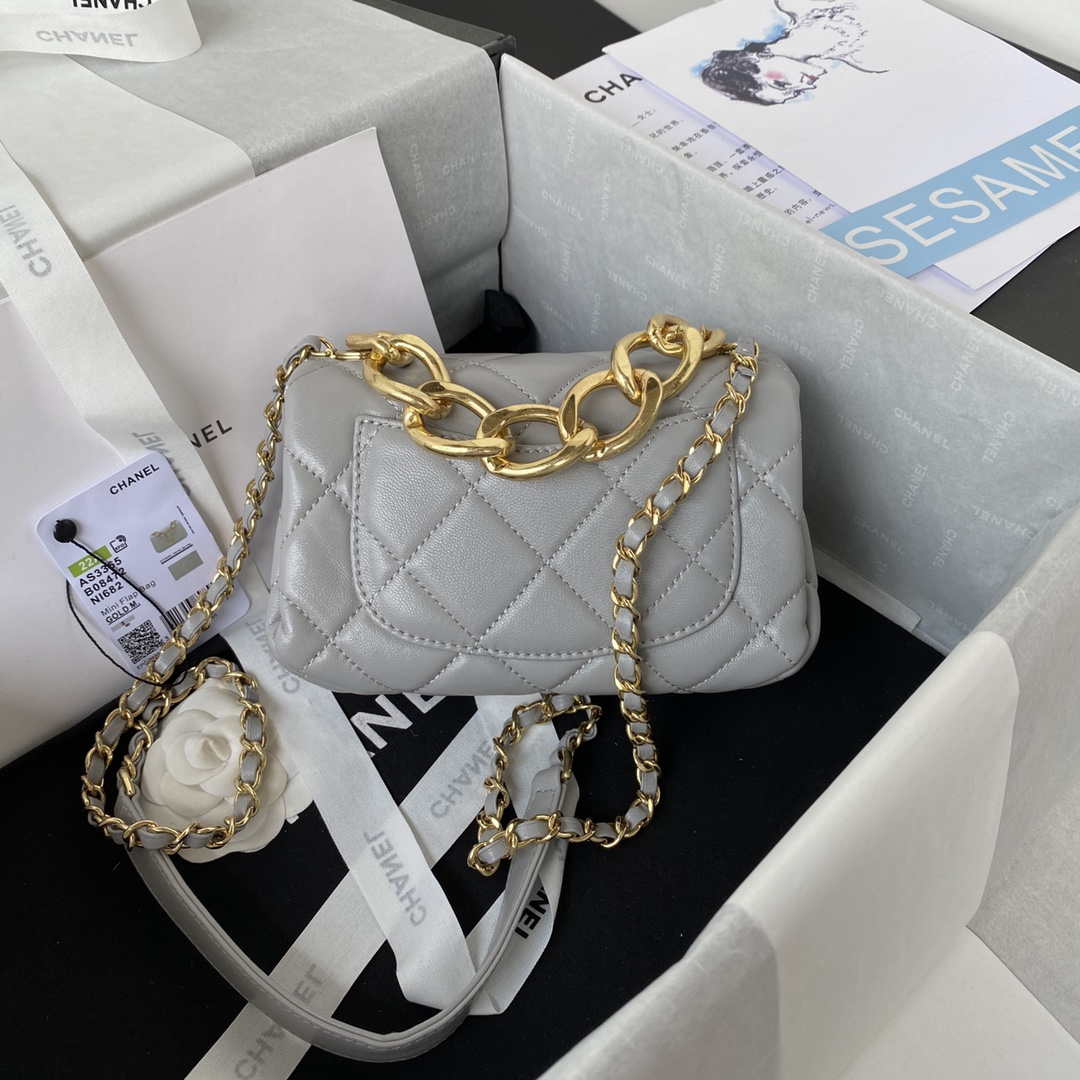 Chanel AS3365 Mini Flap Bag 17cm Lambskin Gray - Default Title - View 2